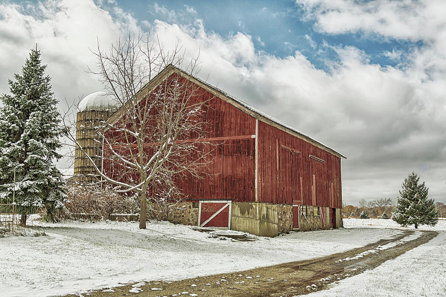 Barn Photograph - The First Snow by Kim Hojnacki