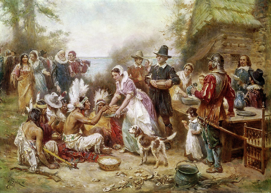 The First Thanksgiving In 1621 By Ferris Painting by Artist - Jean Leon Gerome Ferris