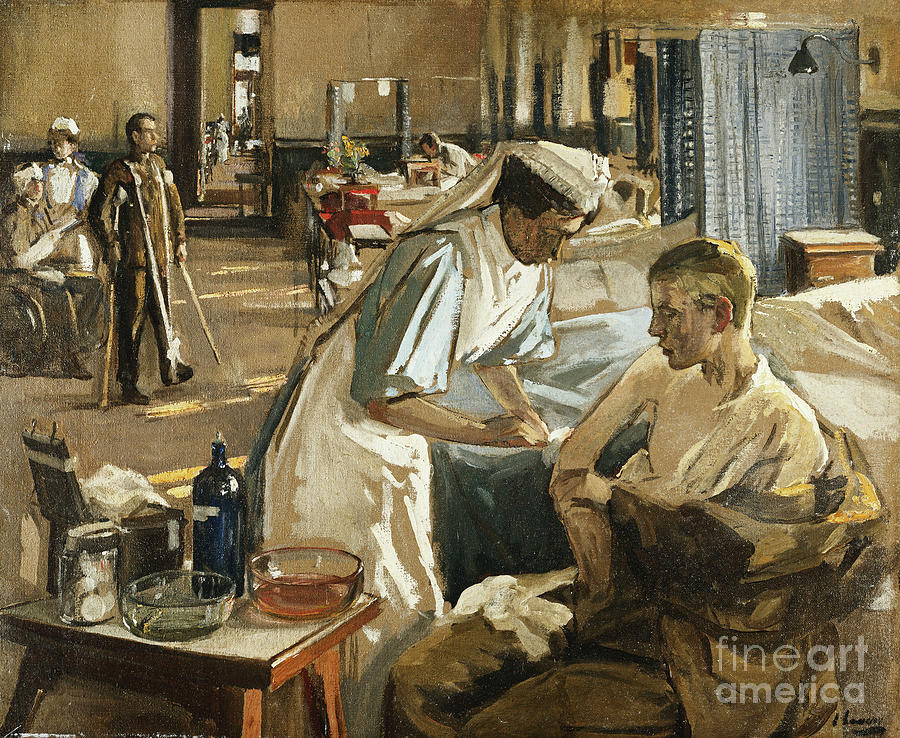 The First Wounded, London Hospital, 1914, 1914 Painting by John Lavery