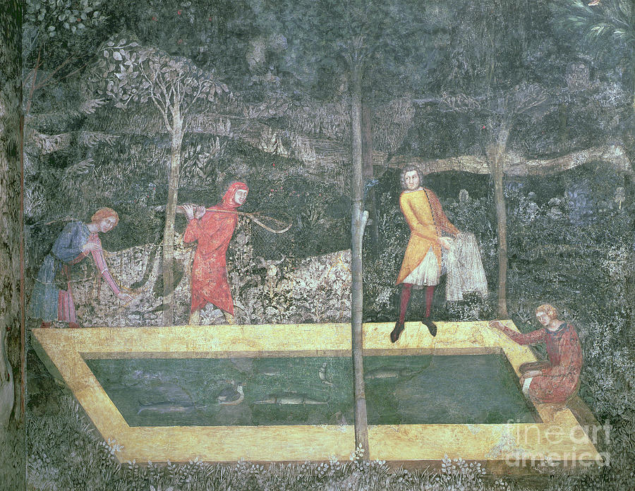 Fishing Painting - The Fish Pond, From The Stag Room, 1343 by French School