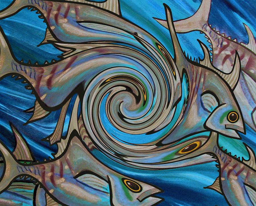 The Fish Sucked Into The Vortex Painting by Joan Stratton