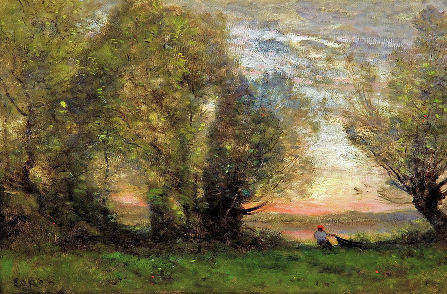Jean-baptiste Camille Corot Painting - The Fisherman- Evening Effect - Digital Remastered Edition by Jean-Baptiste Camille Corot Jean-baptiste Camille Corot Painting - The Fisherman- Evening Effect - Digital Remastered Edition by Jean-Baptiste Camille Corot