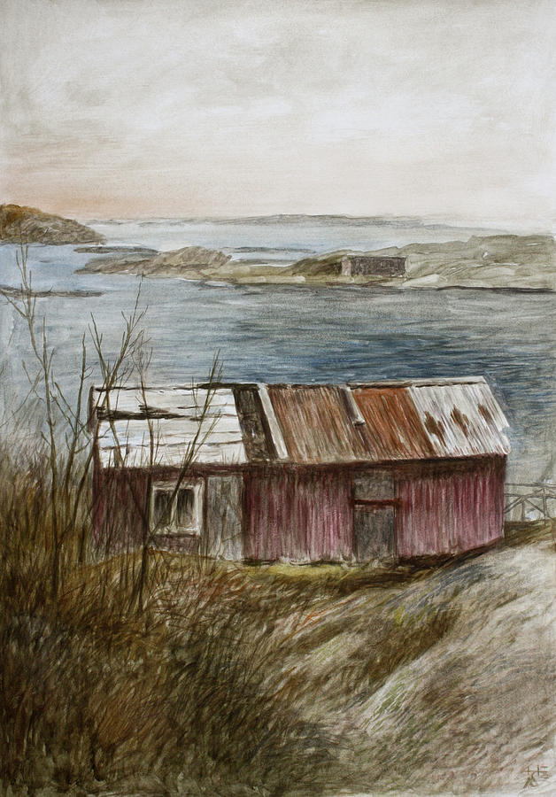Fishermans Shed at the Worlds End Painting by Hans Egil Saele