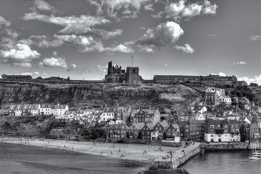 The Fishing Port and Seaside Town Of Whitby Monochrome Photograph by Jeff Townsend