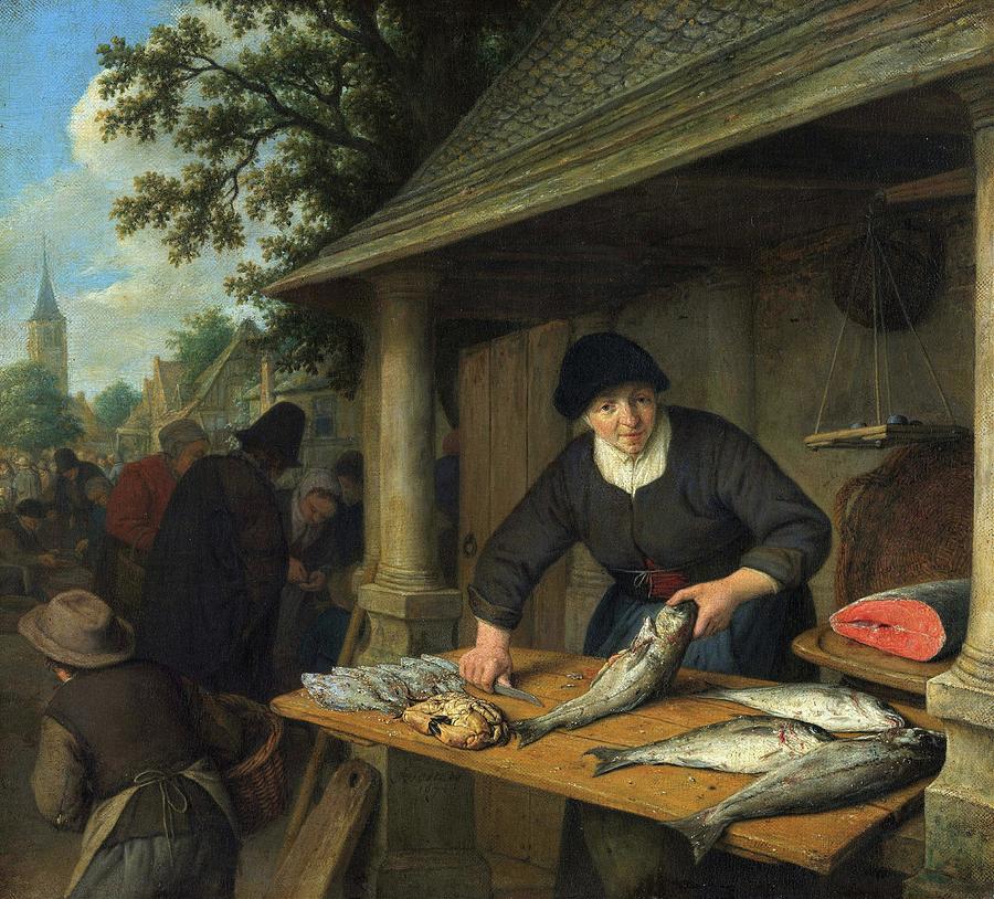 Fish Painting - The Fishwife by Adriaen Van Ostade