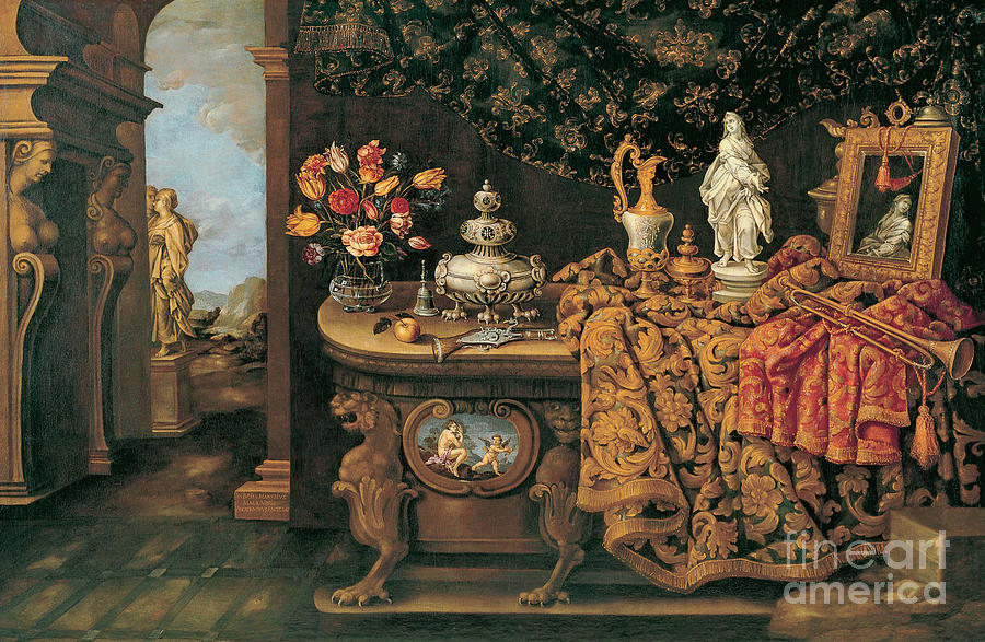 Still Life Painting - The five senses by Giovanni Battista Manerius