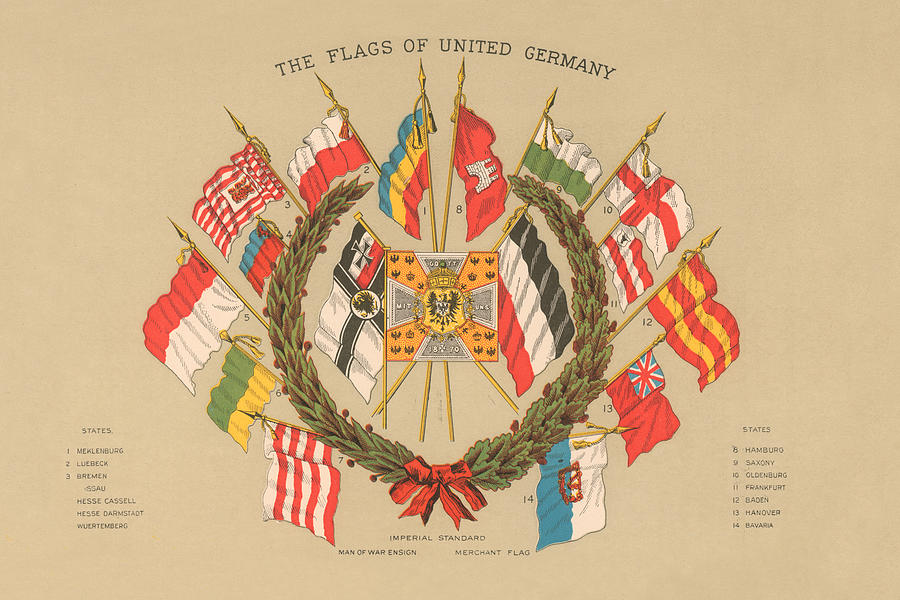 The Flags of United Germany Painting by Unknown