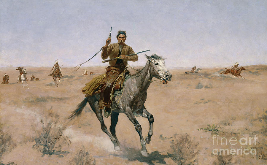 Native American Painting - The Flight, A Sage-Brush Pioneer, 1895 by Frederic Remington