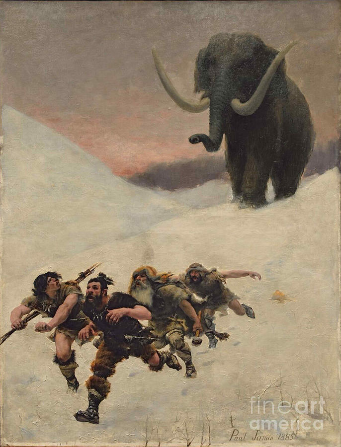 The Flight Before The Mammoth Drawing by Heritage Images