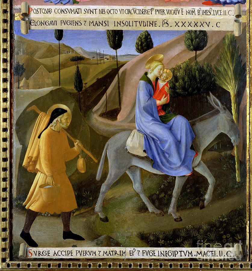 The Flight Into Egypt, Detail From Panel One Of The Silver Treasury Of Santissima Annunziata, C.1450-53 Painting by Fra Angelico