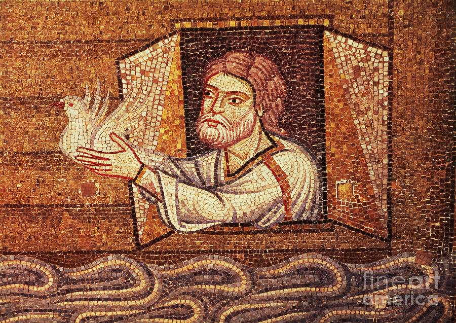 The Flood, Detail Of Noah Releasing The White Dove, Mosaic Mixed Media by Veneto-byzantine School