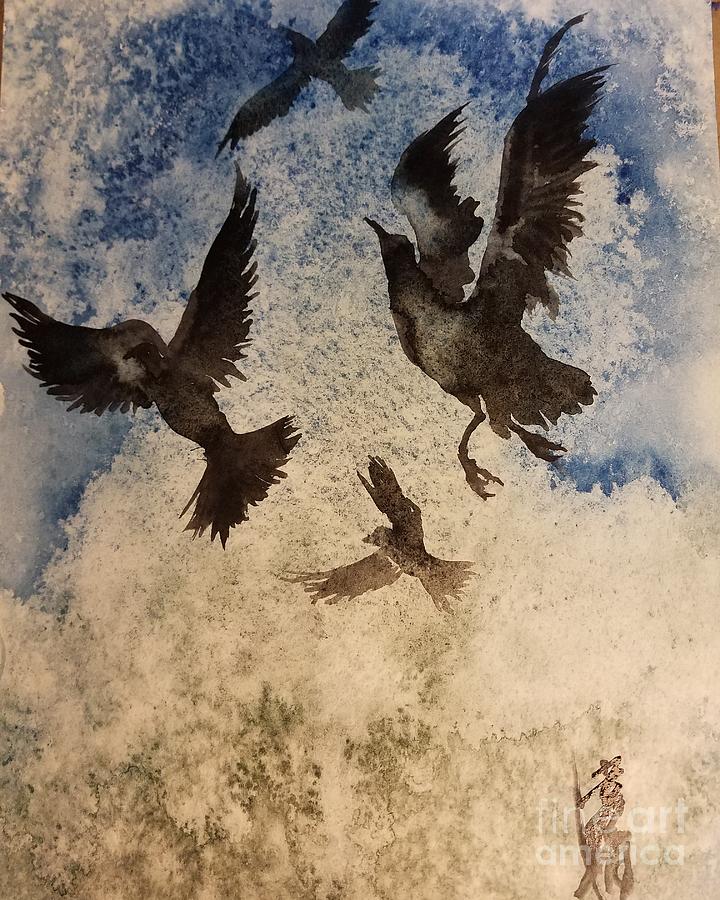 The flying birds and the ocean  Painting by Han in Huang wong