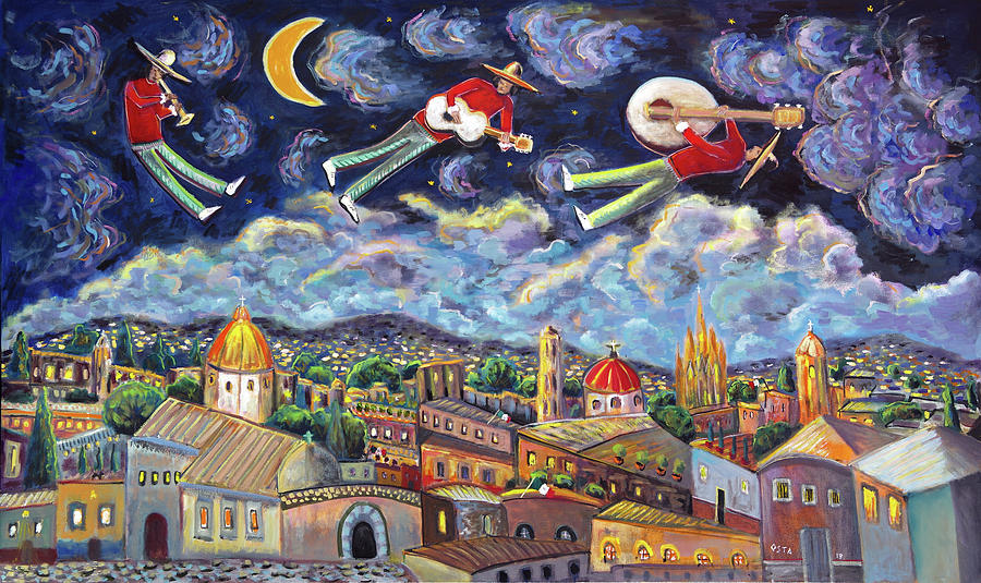 Music Painting - The Flying Mariachis by Andrew Osta
