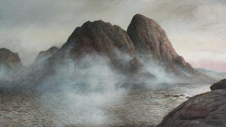 The Fog is Lifting in Lofoten Painting by Hans Egil Saele