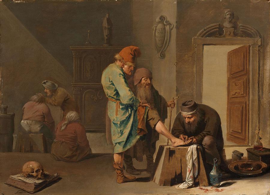 Oil On Panel Painting - The foot operation. by Pieter Jansz Quast