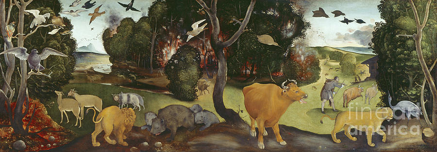 The Forest Fire, 15th Century Oil On Panel Painting by Piero Di Cosimo