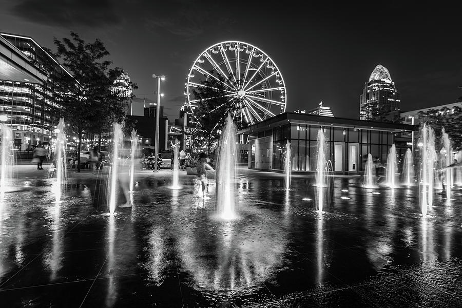 The Fountain and Ferris Wheel in Black and White Photograph by Anthony Doudt