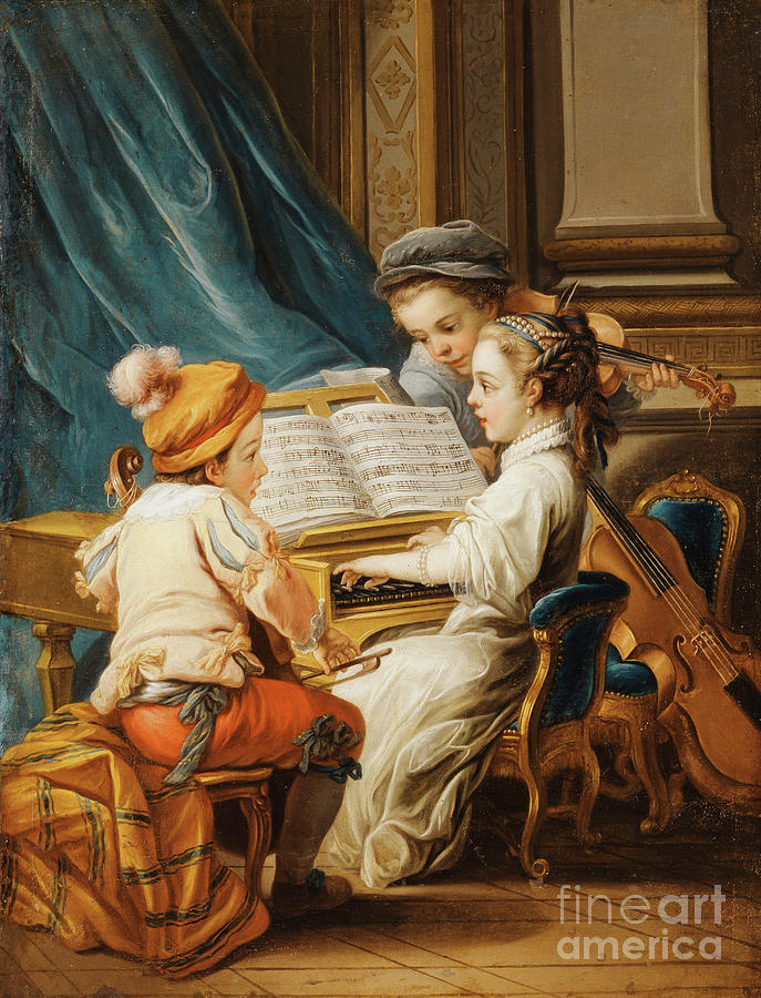 Carle Van Loo Painting - The Four Arts - Music by Carle Van Loo