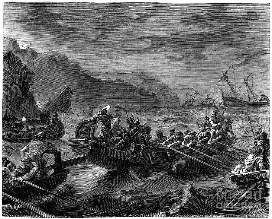 The Franks Cross The Raging Sea Drawing by Print Collector