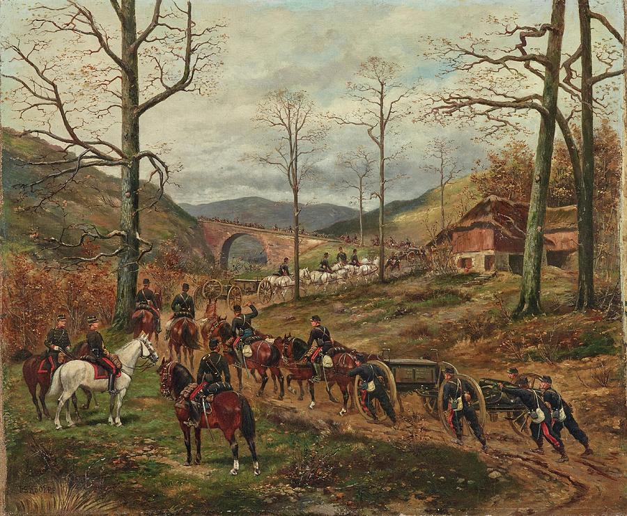 Horse Painting - The French 90th Horse Artillery Advancing On Rezonville by Paul Emile Leon Perboyre