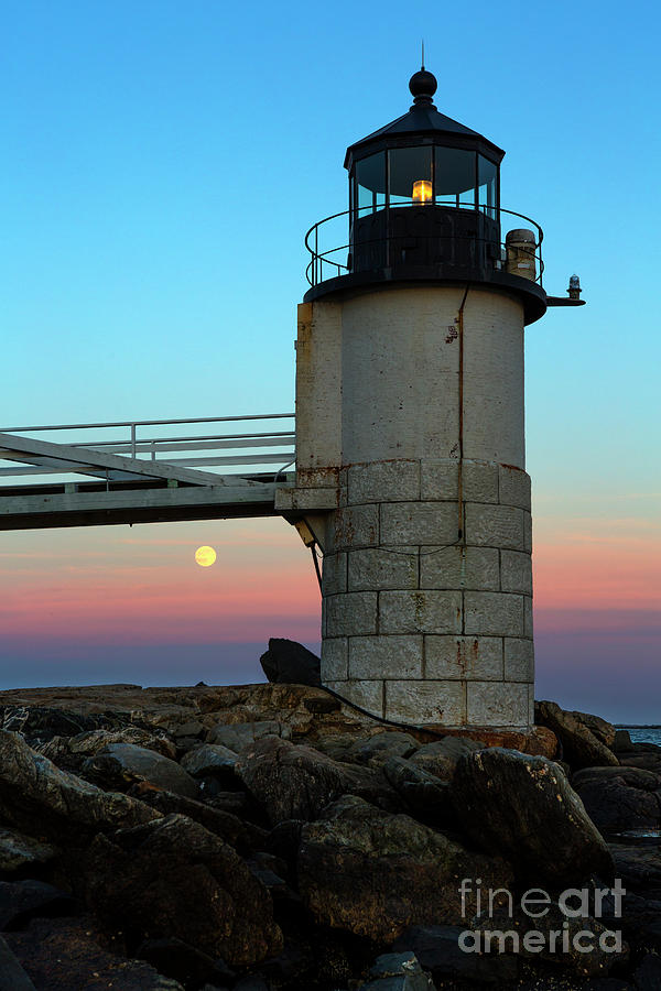 The Full Moon Rising Over Marshall Point Lighthouse Photograph by Diane Diederich