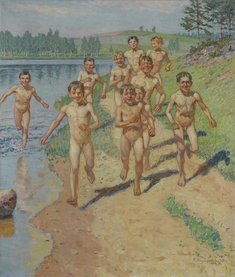 Impressionism Painting - The Future Sportsmen by Nikolai Petrovich Bogdanov-belsky