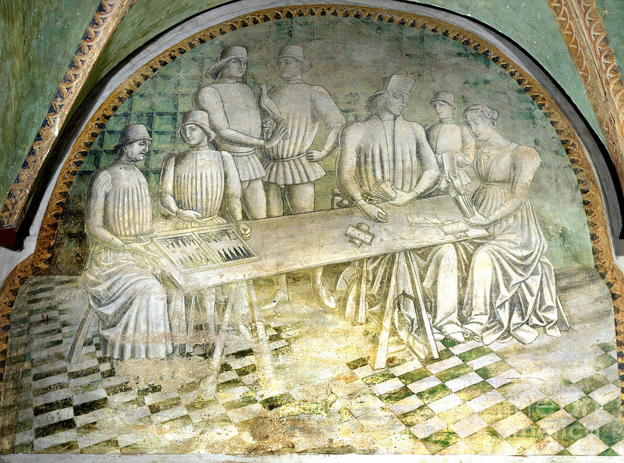 The Game Of Backgammon And Cards. 15th Century Fresco. Castle Of The Rocca Bianca. Painting by Italian School