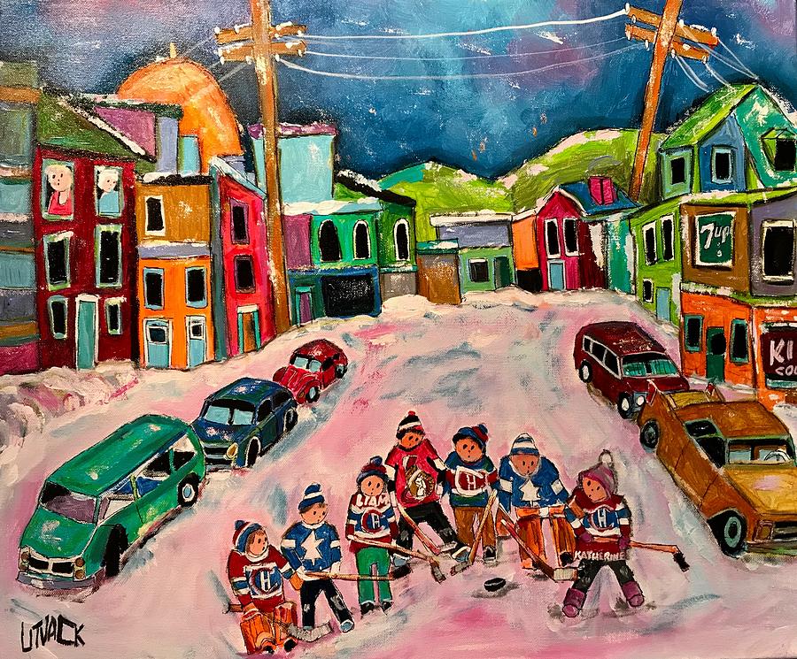 The Gang Street Hockey Painting by Michael Litvack