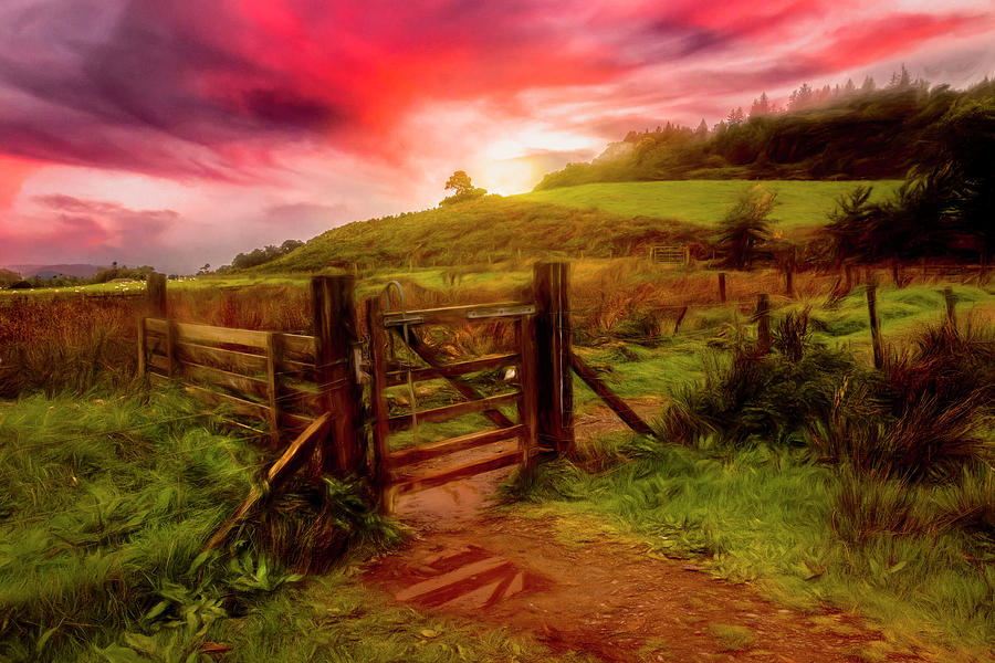 The Gate at Sunrise Painting Photograph by Debra and Dave Vanderlaan