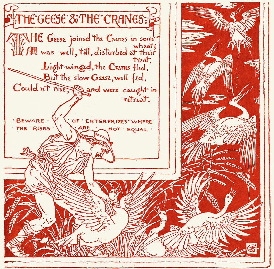 The Geese and the Cranes Painting by Walter Crane
