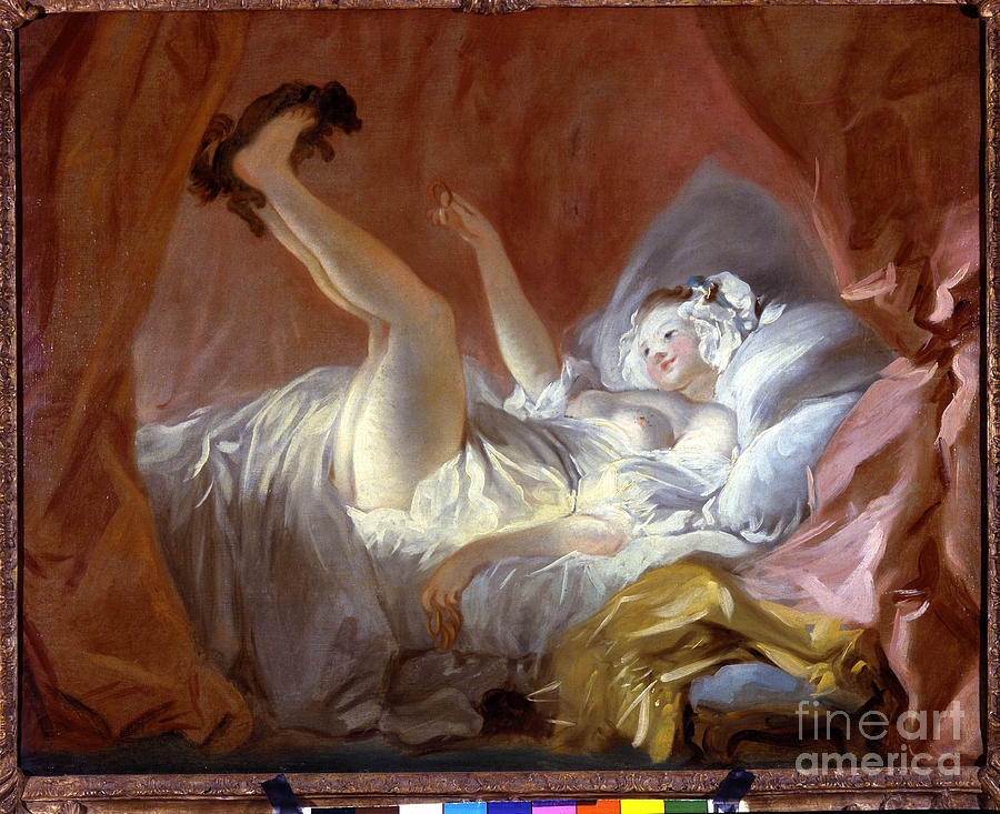 The Gimblette. The Gimblette Is A Pastry In The Shape Of Rings. The Girl Plays Lying On Her Bed With A Dog By Handing Her This Cookie. Painting By Jean Honore Fragonard Painting by Jean-Honore Fragonard