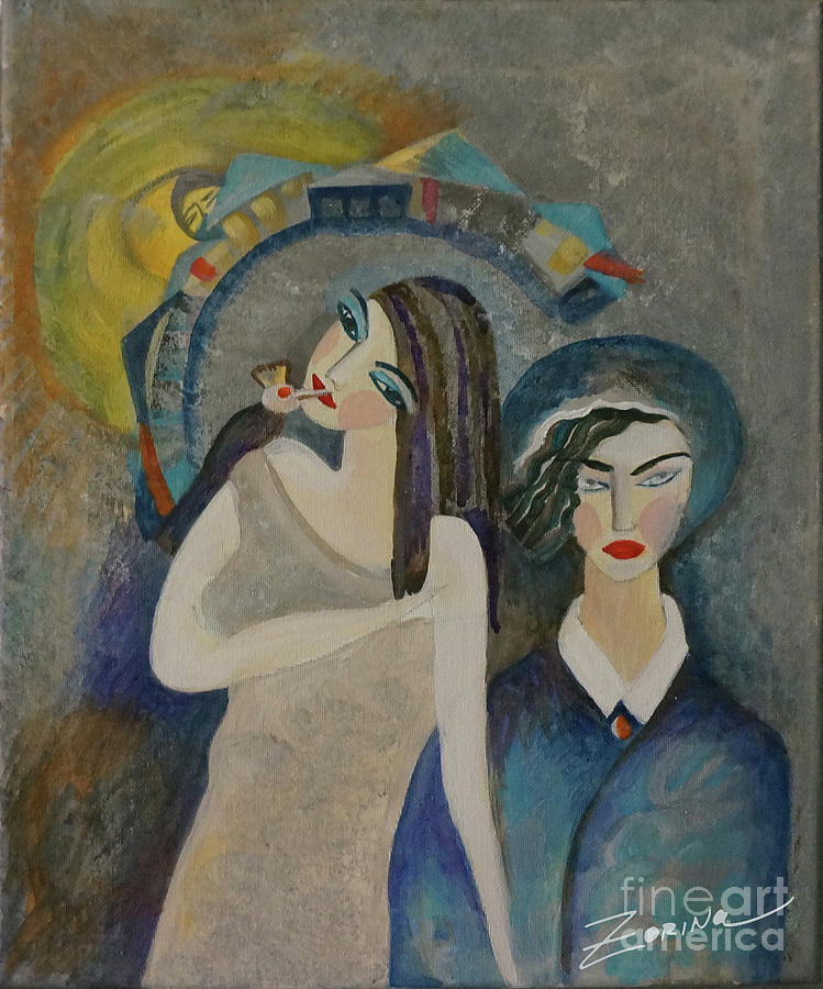 Bird Painting - The Girl Is Feeding The Bird by Zorina Kunkina Bird Painting - The Girl Is Feeding The Bird by Zorina Kunkina