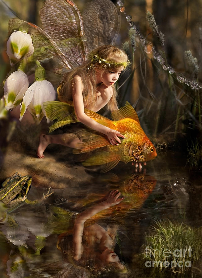 Magic Photograph - The Girl Releases A Gold Fish by Liliya Kulianionak Magic Photograph - The Girl Releases A Gold Fish by Liliya Kulianionak
