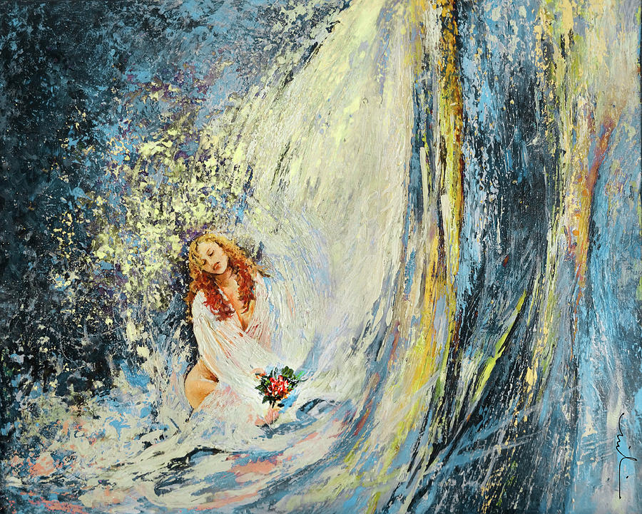 The Girl Under The Waterfall Painting by Miki De Goodaboom