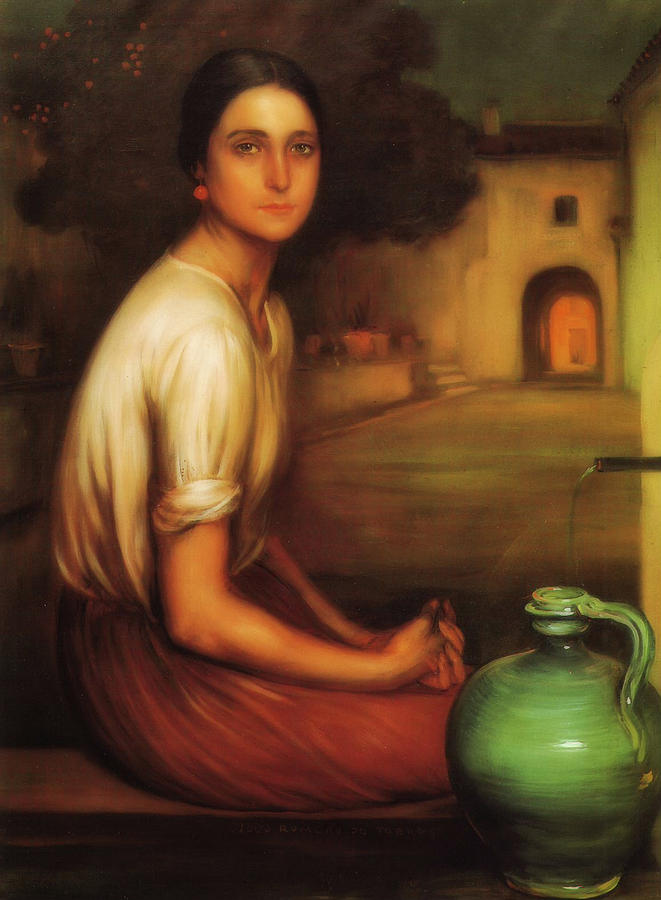 The Girl With The Green Pitcher Painting by Mountain Dreams - Fine Art ...