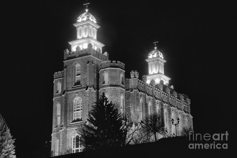 The Glowing Logan Temple Black And White Photograph by Adam Jewell