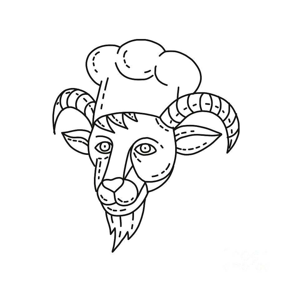 The Goat Chef Cook Baker Mono Line Digital Art