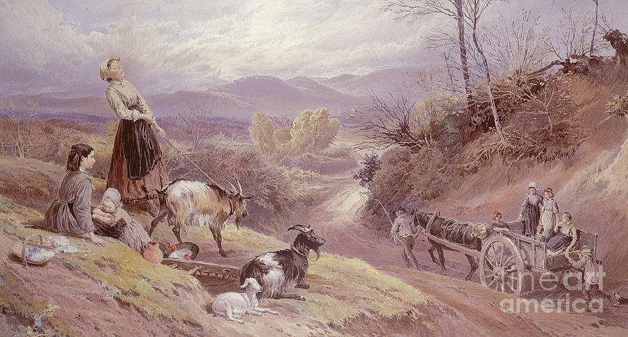 The Goat Herd, 19th century Painting by Myles Birket Foster