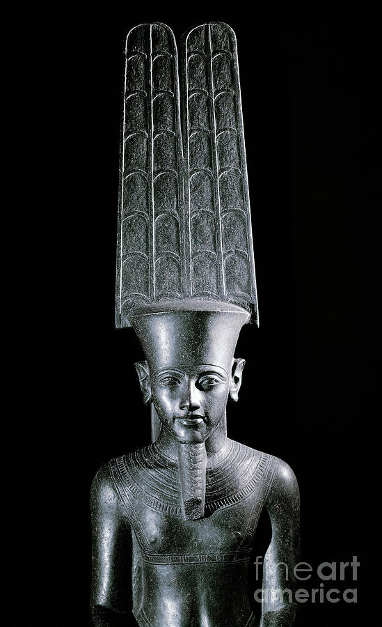 The god Amon, protecting the pharaoh Tutankhamun Sculpture by Egyptian School