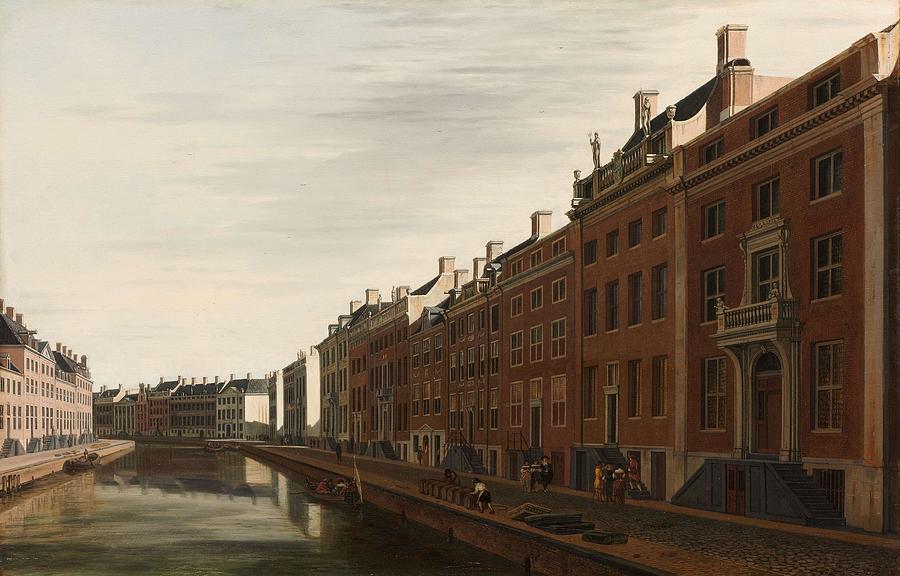 The Golden Bend in the Herengracht, Amsterdam, Seen from the West. Gezicht op de Gouden Bocht i... Painting by Gerrit Adriaensz Berckheyde -mentioned on object-