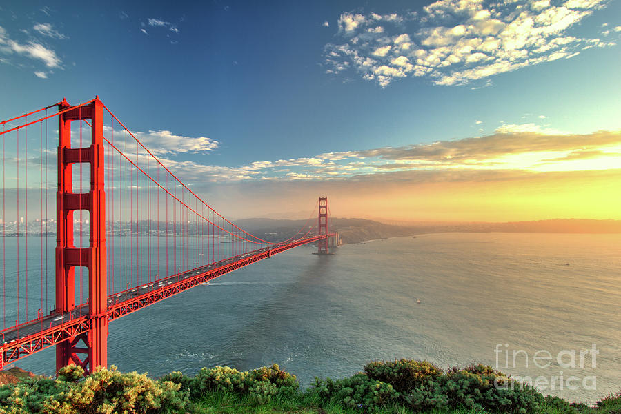 The Golden Gate Bridge During Sunset In Photograph by Prab S