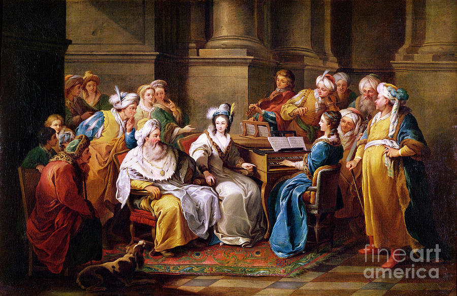 Musician Painting - The Grand Turk Giving A Concert For His Mistress by Carle Van Loo