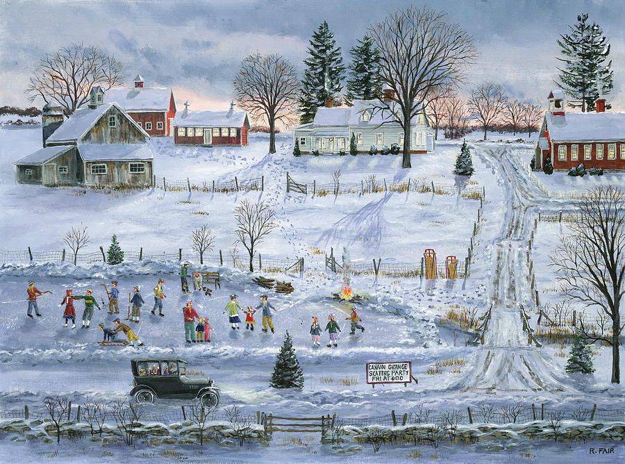 Winter Painting - The Grange Skating Party by Bob Fair