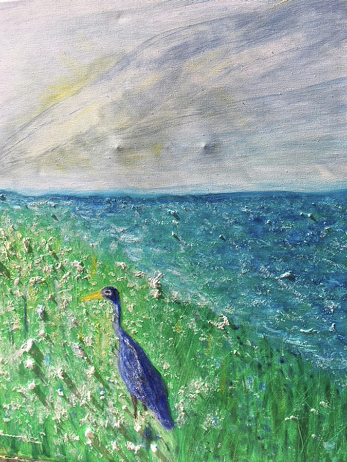 The Great Blue Heron of the Gulf Coast Painting by Susan Grunin