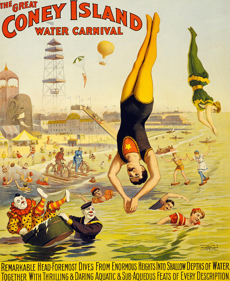 The great Coney Island water carnival, Painting by 