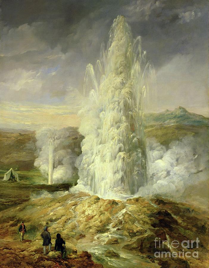 The Great Geysir, South Iceland, 1849 Painting by Thomas Kerr Fairless