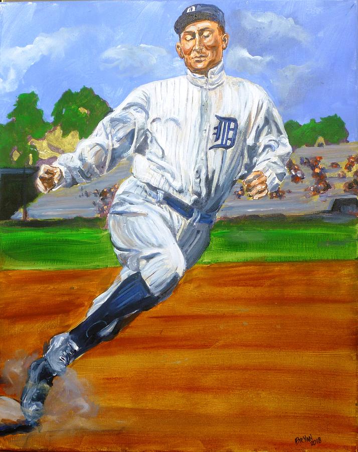 The Greatest Baseball Player in History Ty Cobb Painting by Bryan Bustard