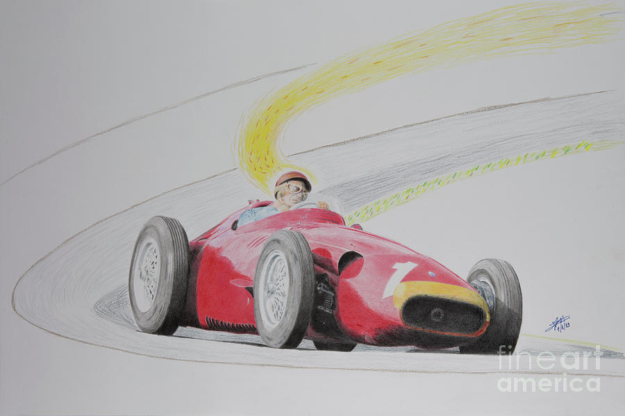 The greatest victory of all - Juan Manuel Fangio Maserati 1957 Drawing by Lorenzo Benetton