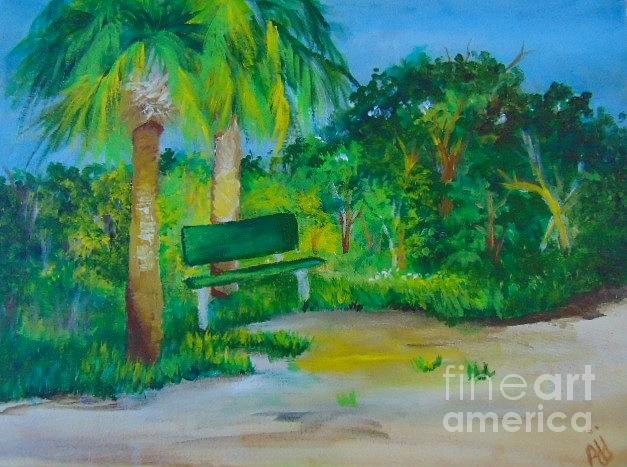 The Green Bench Painting by Saundra Johnson