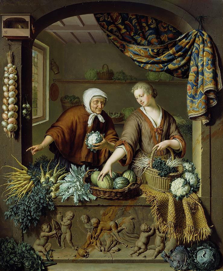 The Greengrocer Painting by Willem Van Mieris The Greengrocer Painting by Willem Van Mieris